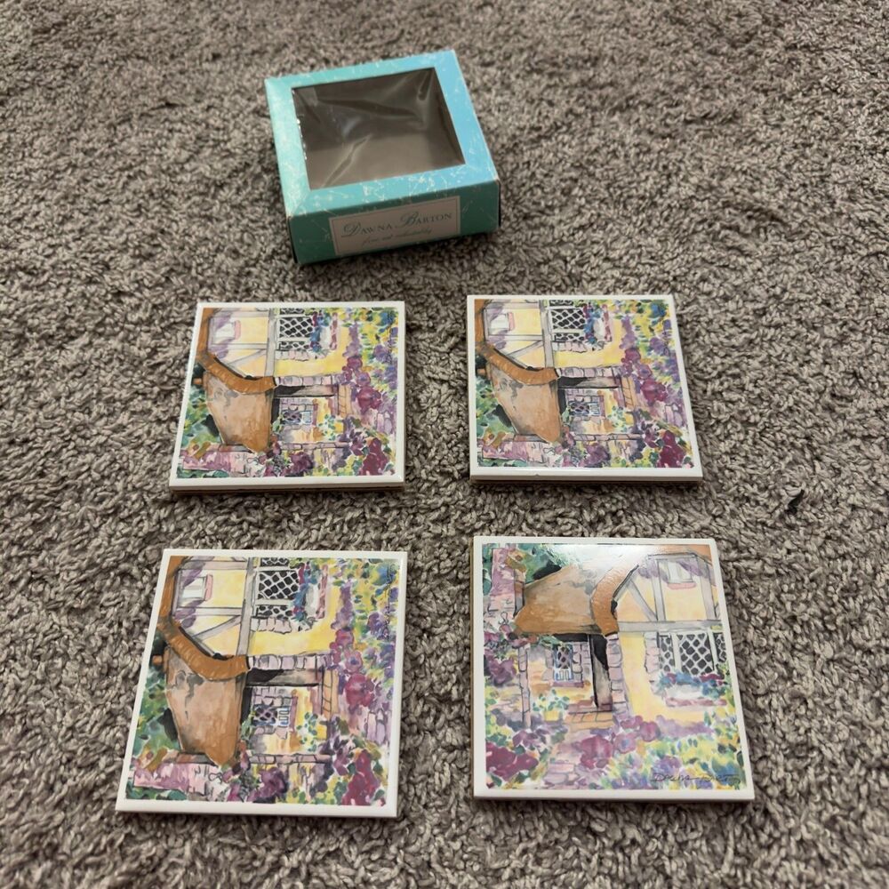 Dawna Barton Coasters Art Tiles Vandor VTG 1991 Watercolor Collectible LOT of 4